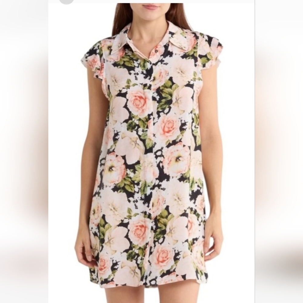 ALICE+ OLIVIA JEM RUFFLE CAP SLEEVE SHIRTDRESS ;SIZE:SMALL